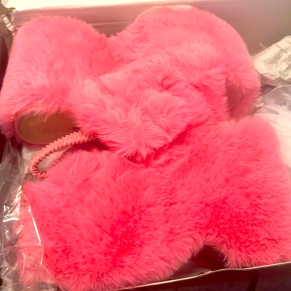 Fashion nova sequdia pink furry wedge heels
